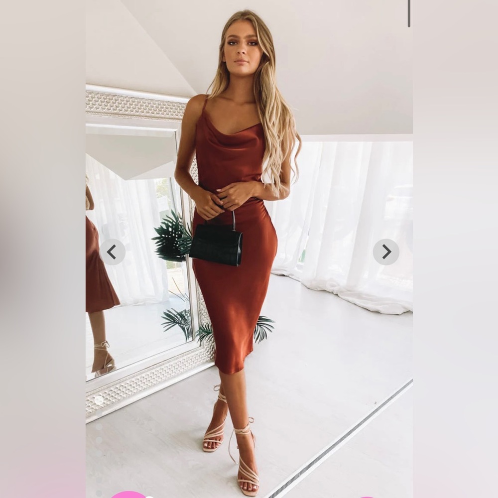 Slip Satin Midi Dress Rust